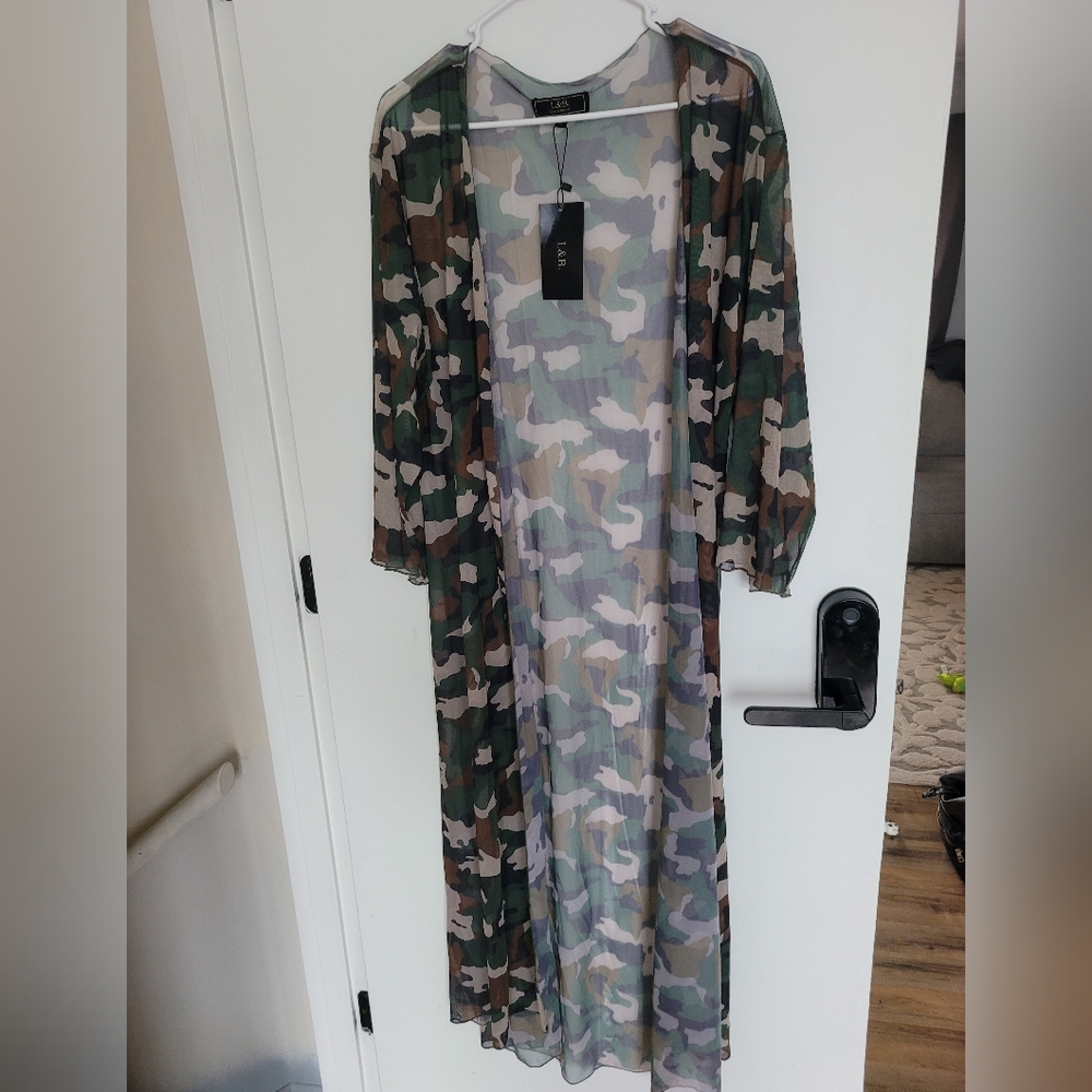 L&B Camo Green and Brown Duster Cardigan